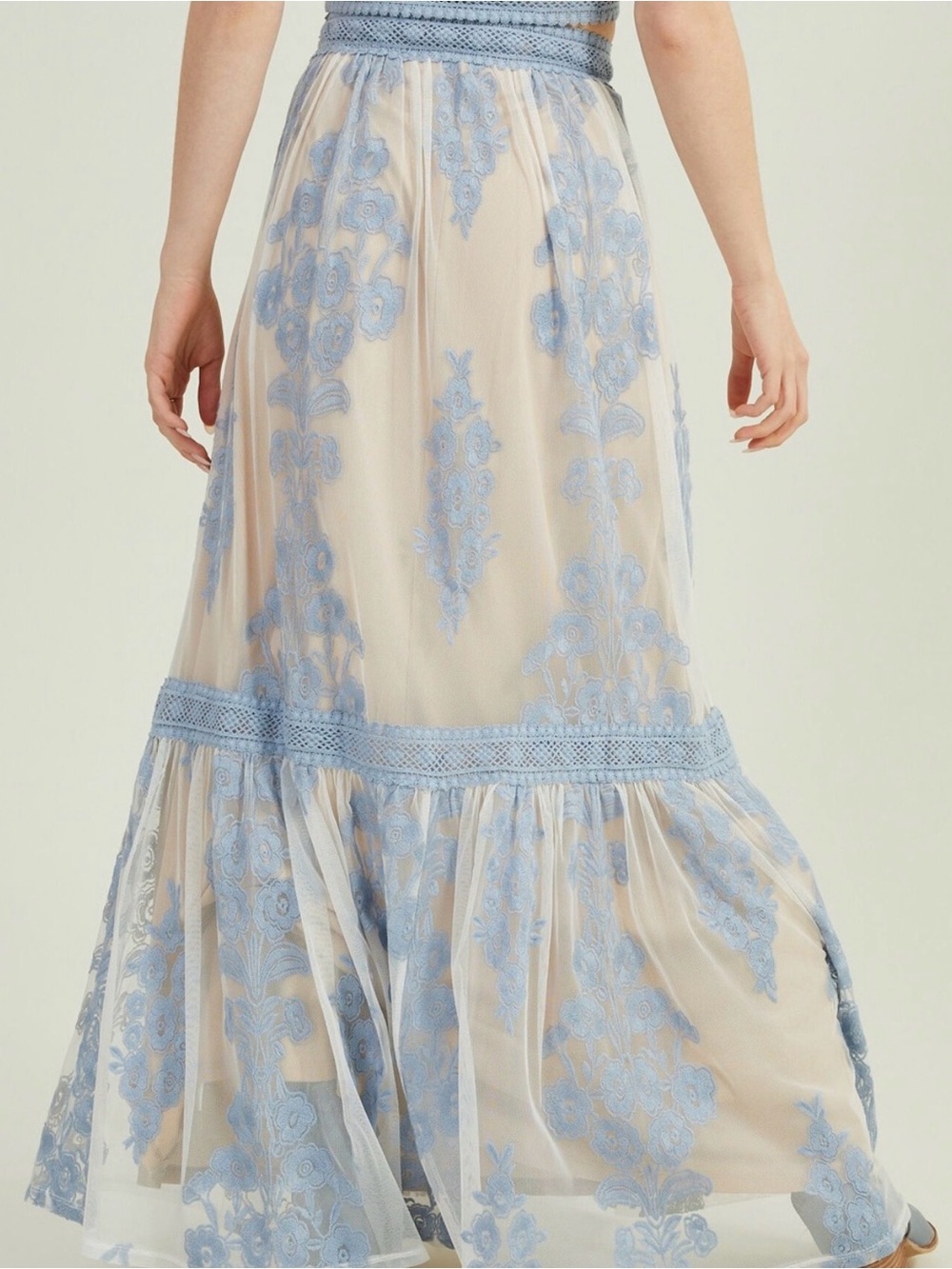 Altar'd State Pale Blue Embroidered Maxi Skirt size 6 - Picture 2 of 9